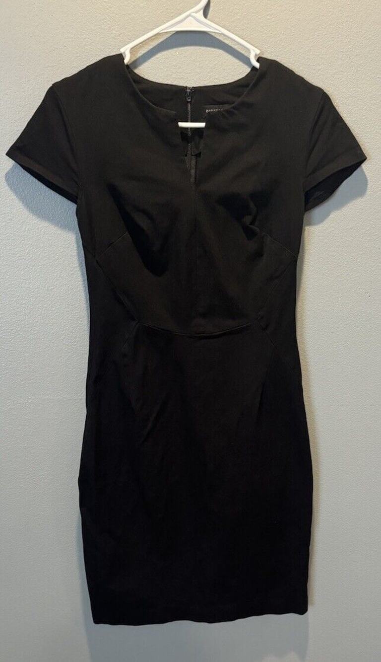 Banana Republic Black Dress Cap Sleeve Stretch Fitted Women's Size 2